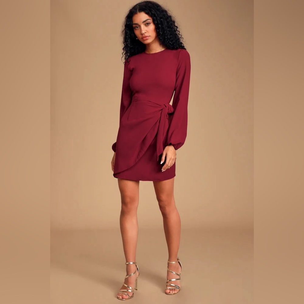 Lulu’s Believe It Or Knot Long Sleeve Tie-Front Skater Dress